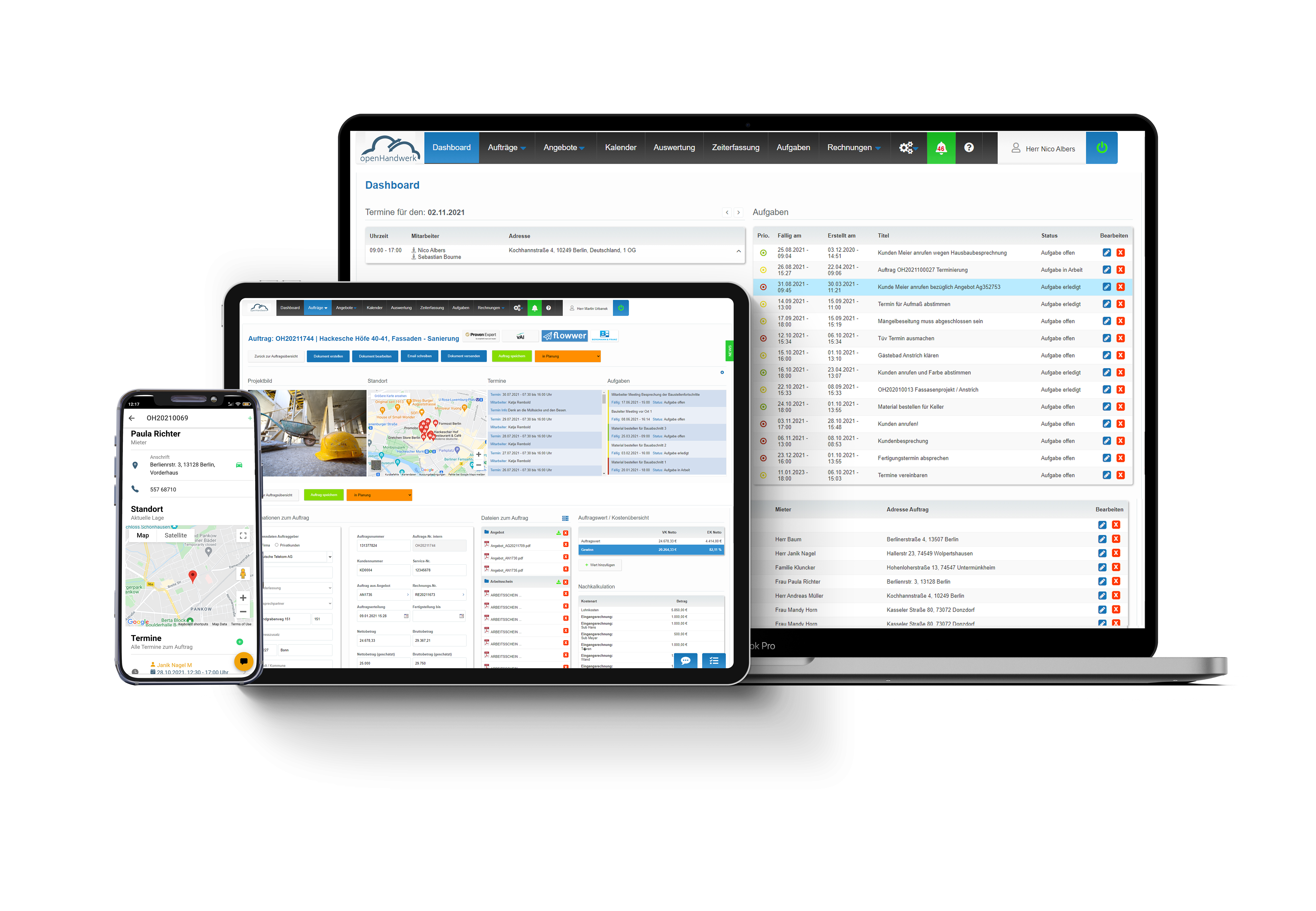 openHandwerk auf Notebook, Tablet und App